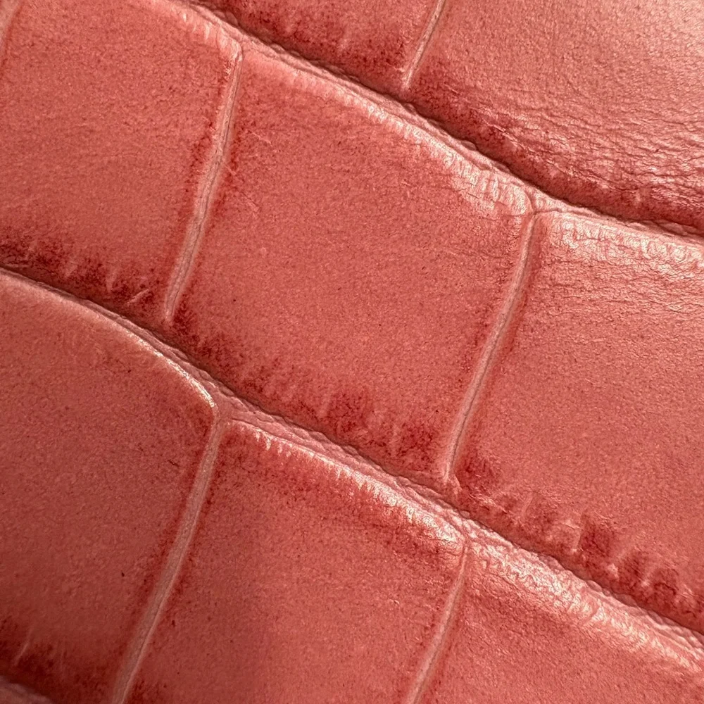 J. Crew Mini Leather Signet Camera Bag in Pink Yellow Brown Embossed Croc - Picture 13 of 16